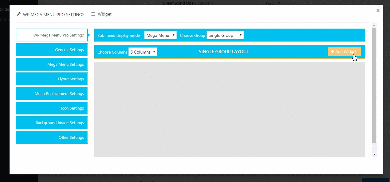 WP Mega Menu Pro Custom Widgets Settings