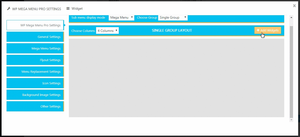 WP Mega Menu Pro Custom Widgets Settings