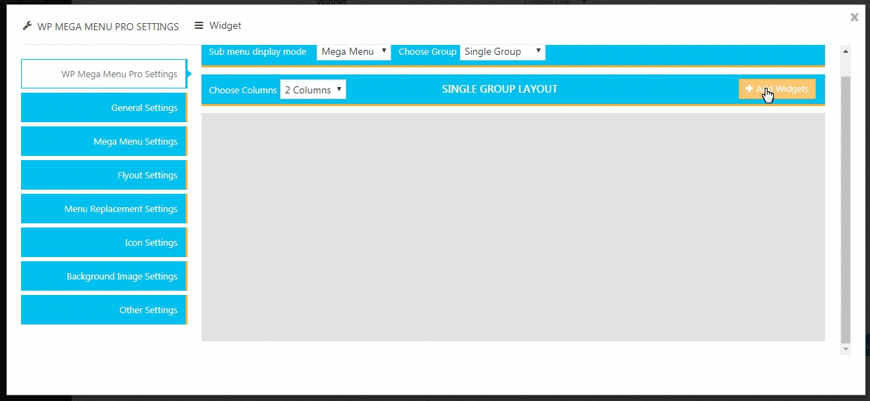 WP Mega Menu Pro Custom Widgets Settings