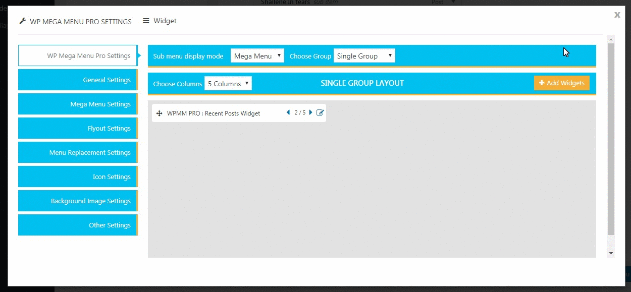 WP Mega Menu Pro Custom Widgets Settings