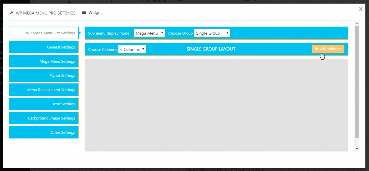 WP Mega Menu Pro Custom Widgets Settings