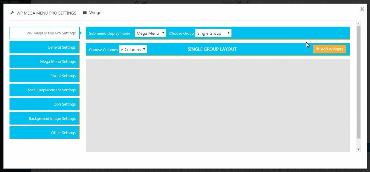 WP Mega Menu Pro Custom Widgets Settings