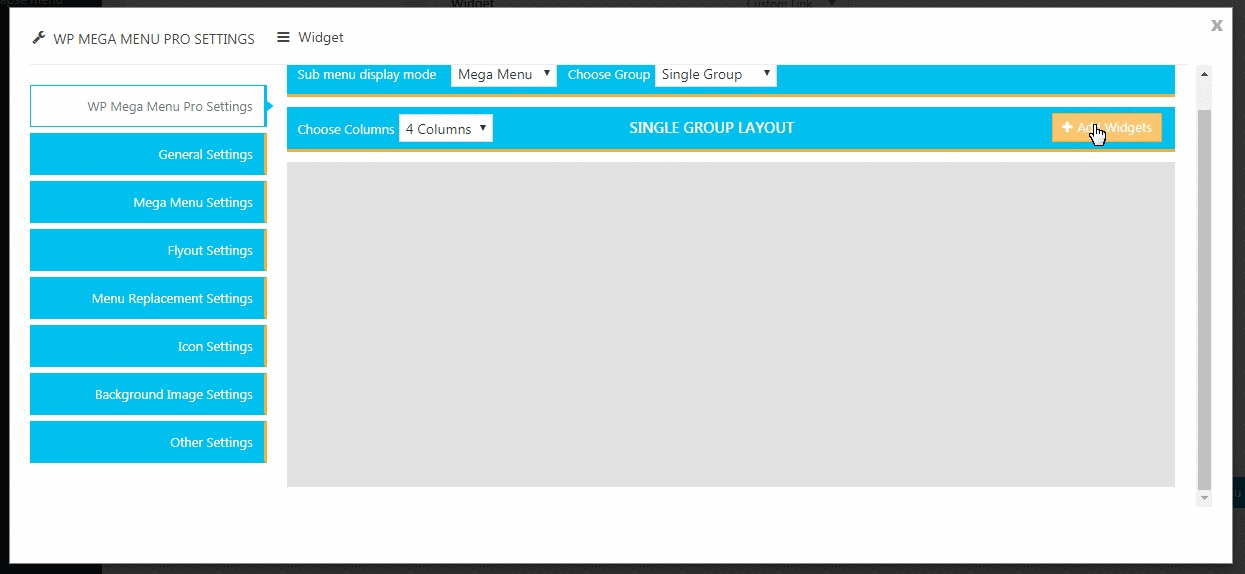 WP Mega Menu Pro Custom Widgets Settings