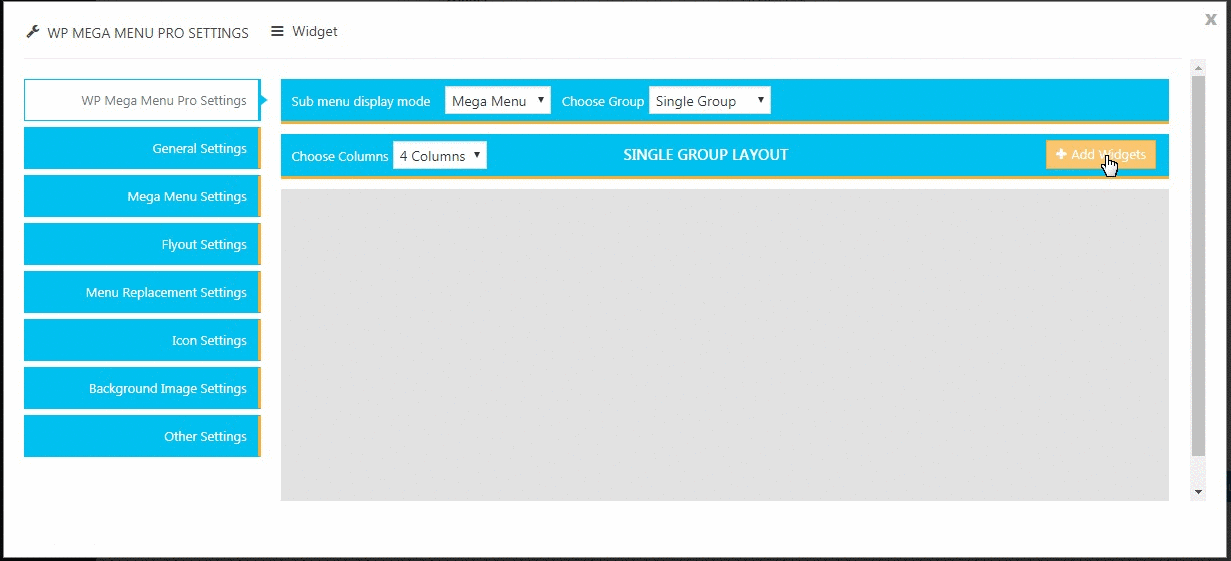 WP Mega Menu Pro Custom Widgets Settings